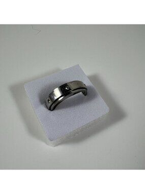 Stainless Steel Silver-Tone Band Ring With Crystal Accents